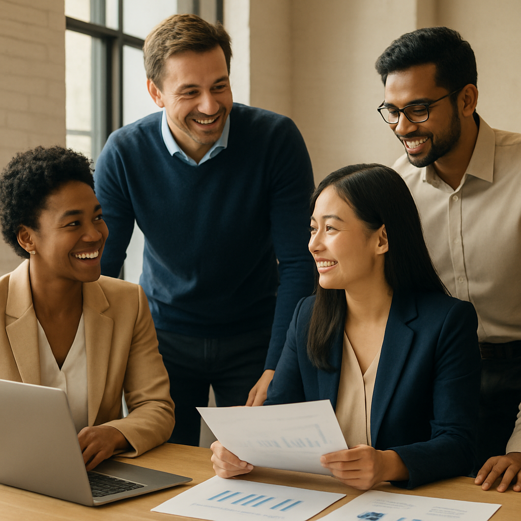 The Peguero Credit team collaborating in their office